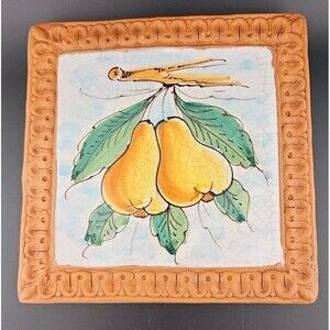 Horchow Italian Glazed Terracotta 6.5" Pear Fruits Wall Art Tiles Italy - 2 lbs